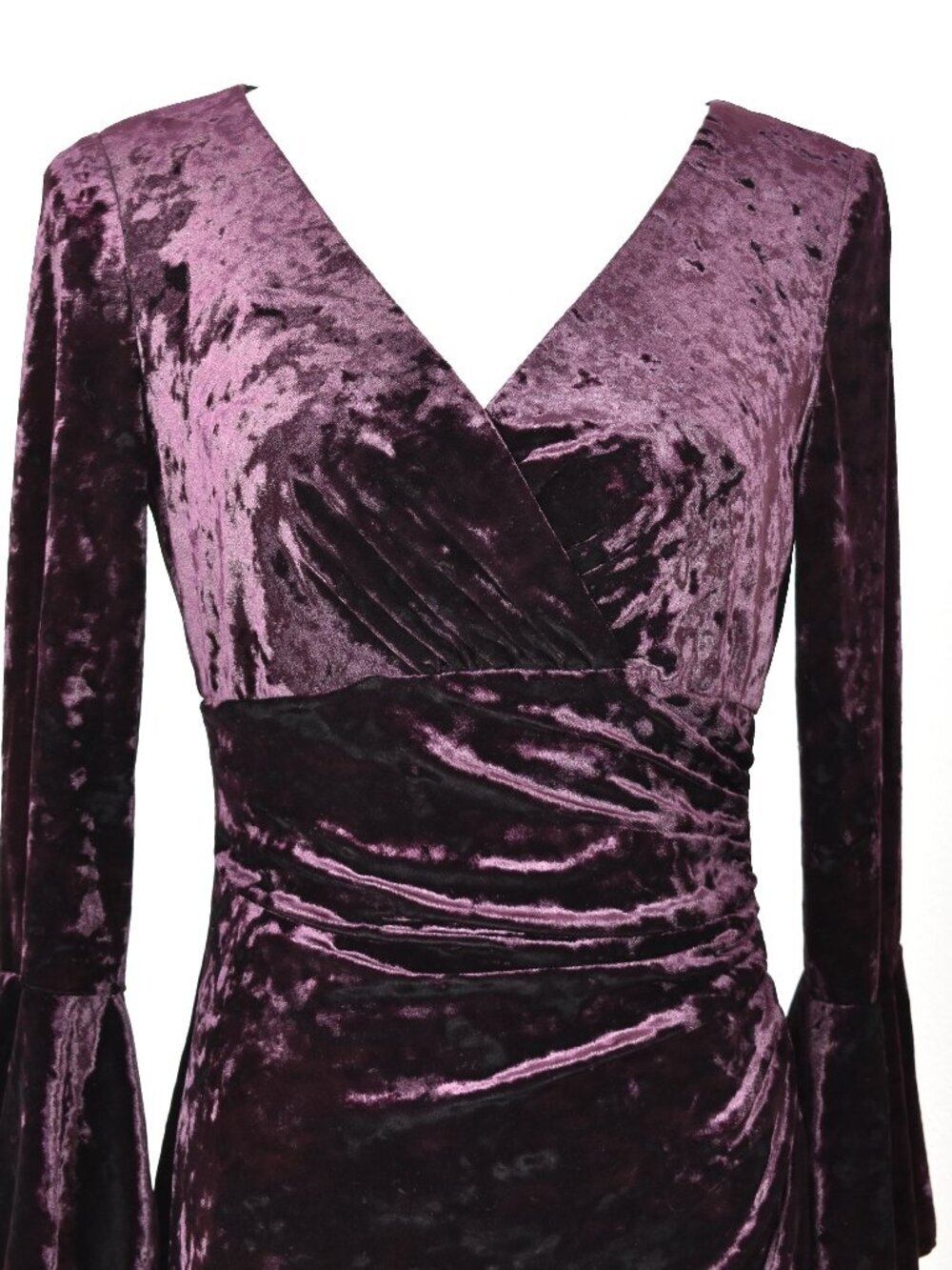 Lauren Ralph Lauren Velvet Faux Wrap Flutter Bell Sleeve Sheath Dress - 8 - Picture 2 of 10